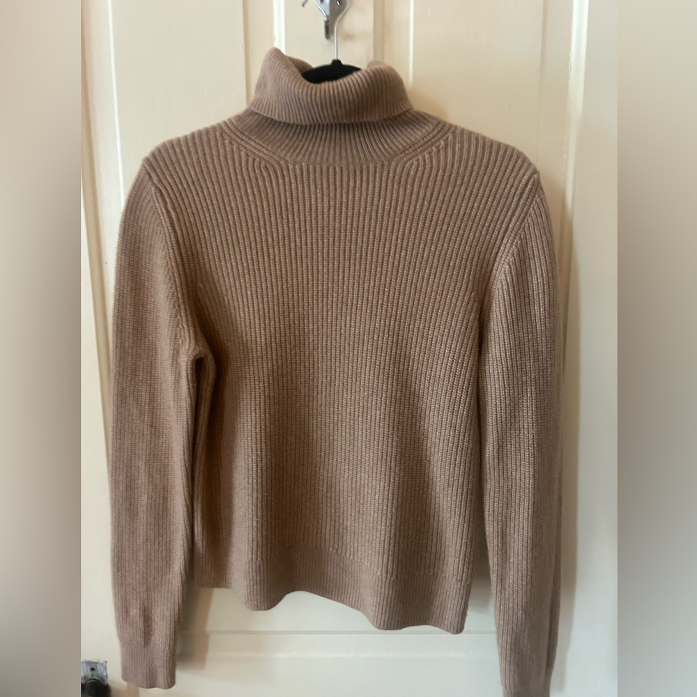 A.L.C roll neck lambswool cashmere sweater rich camel tan L